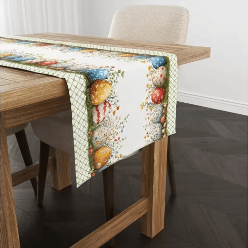 VIKAMA Easter Garden Table Runner Scandinavian Plaid Spring Table Decor 4