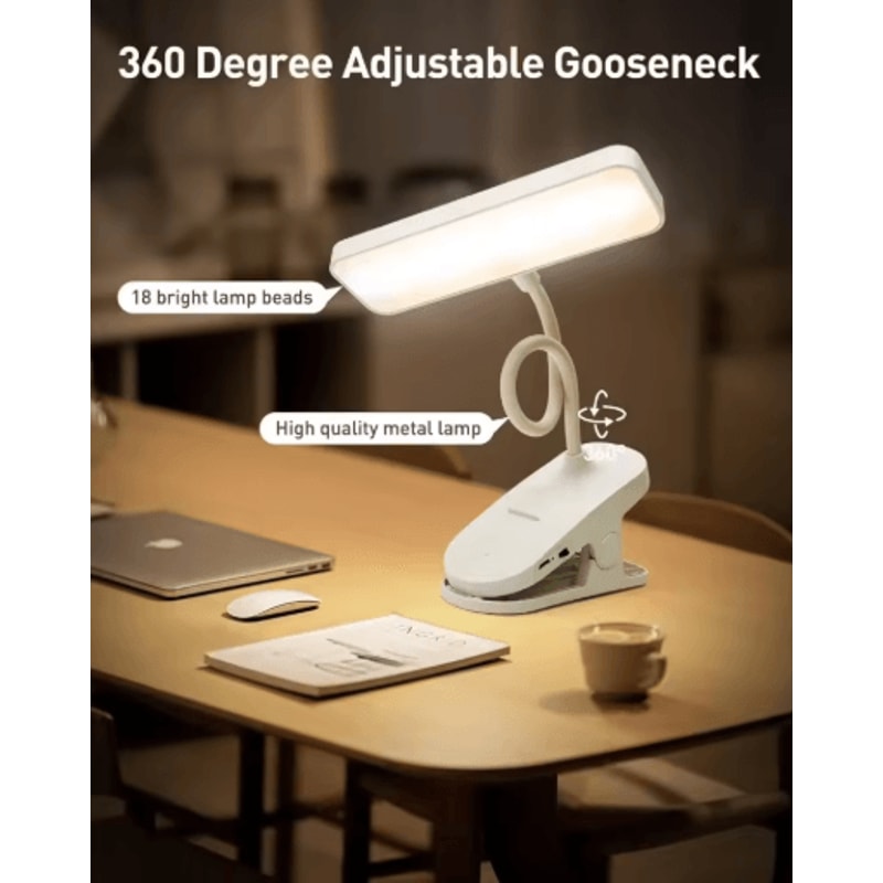 FlexiGlow LED Desk Lamp USB Rechargeable Clip On Reading Light With Eye Care 4