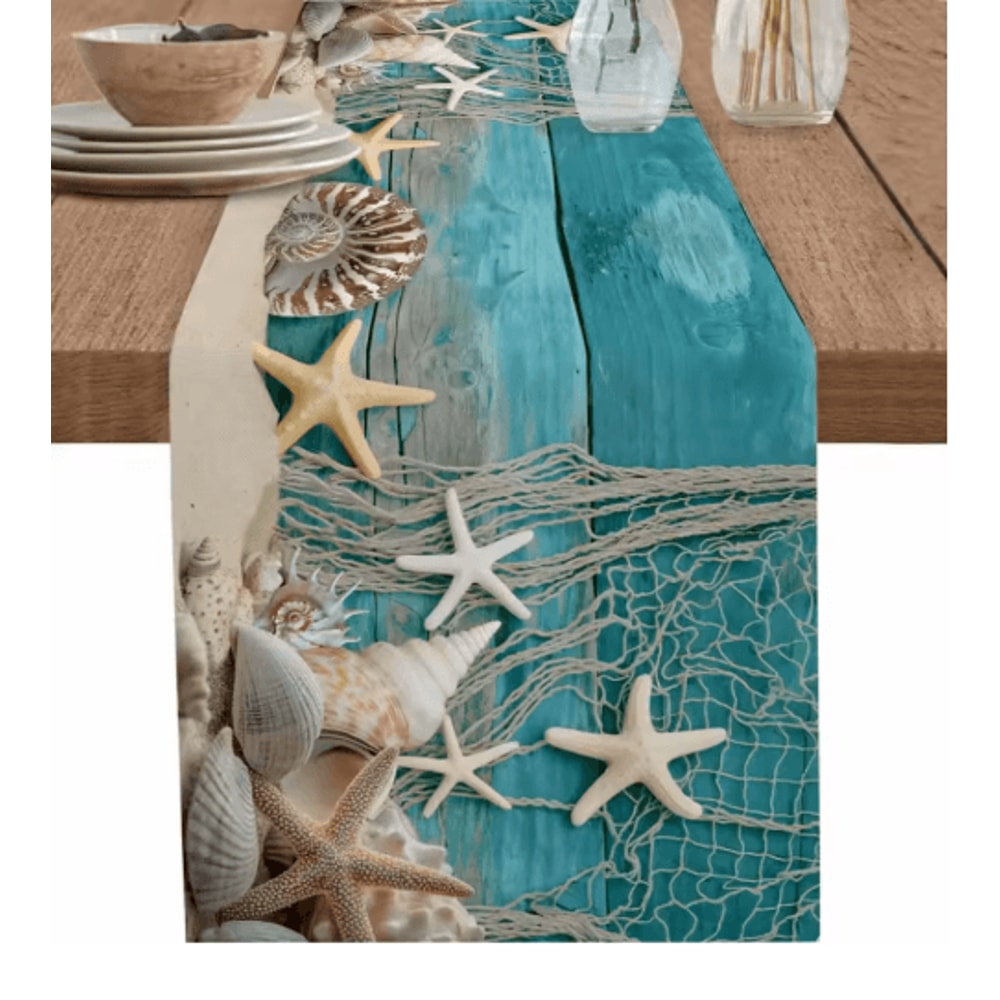 CoastalBreeze Beach Table Runner Starfish Ocean Linen Decor For Summer Dining 1