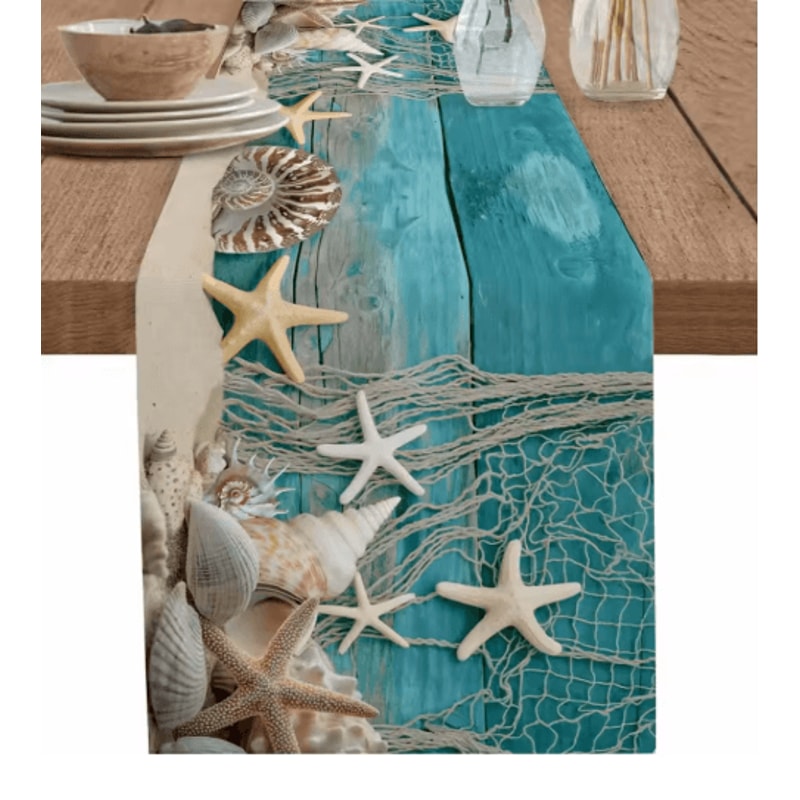 CoastalBreeze Beach Table Runner Starfish Ocean Linen Decor For Summer Dining 1