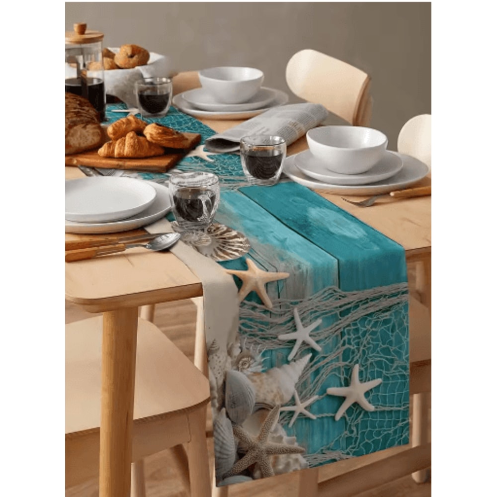 CoastalBreeze Beach Table Runner Starfish Ocean Linen Decor For Summer Dining 3