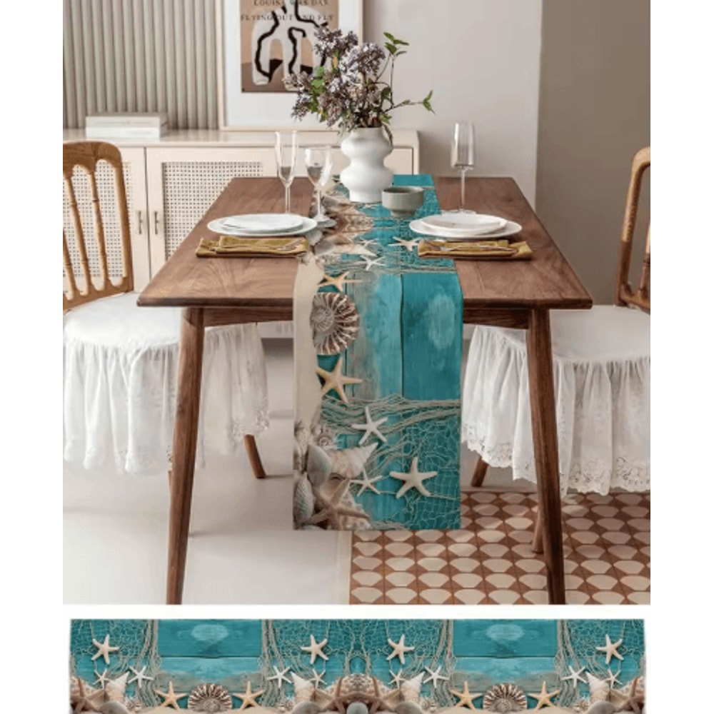 CoastalBreeze Beach Table Runner Starfish Ocean Linen Decor For Summer Dining 6