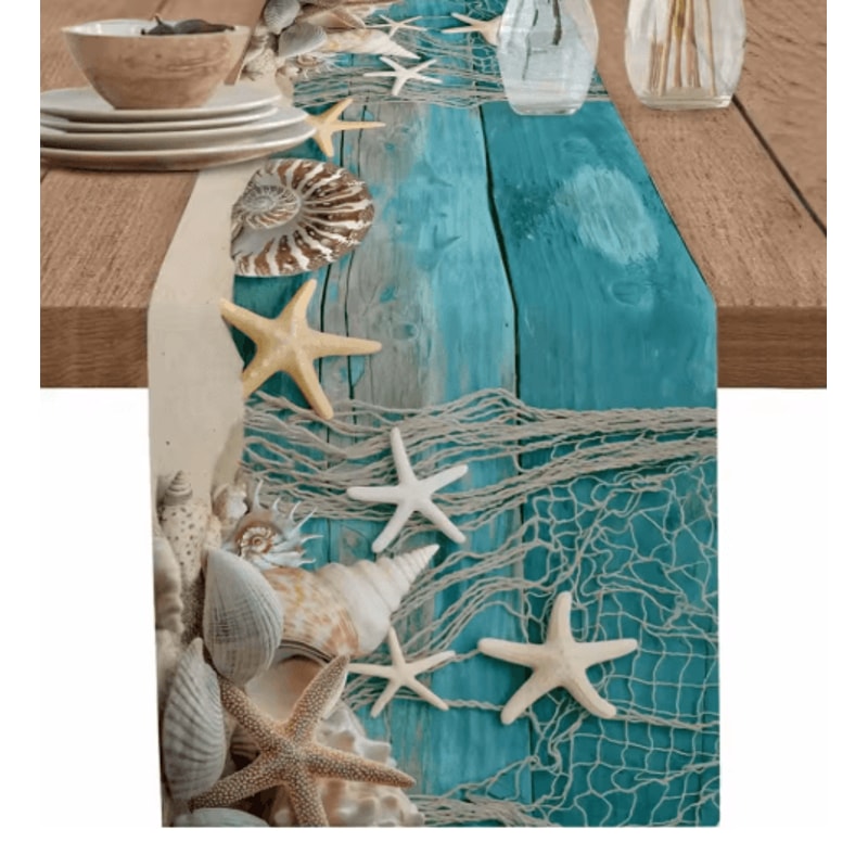 CoastalBreeze Beach Table Runner Starfish Ocean Linen Decor For Summer Dining 0