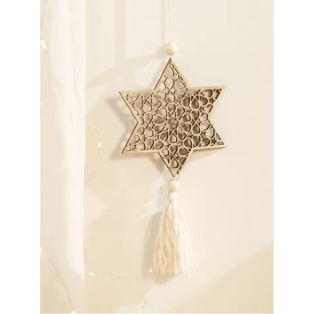 NoorCharm Wooden Ramadan Hanging Ornaments Elegant Eid Mubarak Decor With Tassels 6