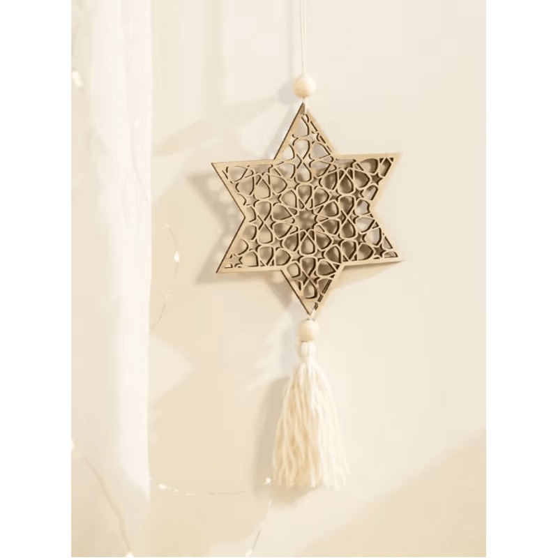 NoorCharm Wooden Ramadan Hanging Ornaments Elegant Eid Mubarak Decor With Tassels 6