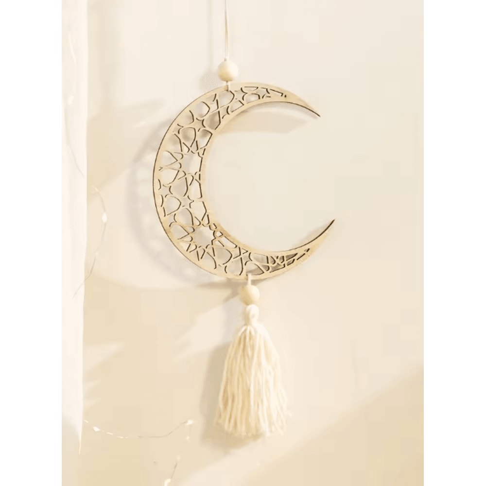NoorCharm Wooden Ramadan Hanging Ornaments Elegant Eid Mubarak Decor With Tassels 7