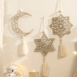 noorcharm wooden ramadan hanging ornaments elegant eid mubarak decor with tassels