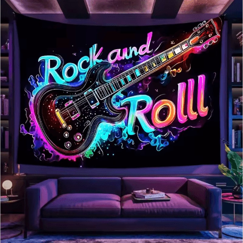 VIKAMA Neon Rock Guitar Tapestry Electric Music Wall Decor For Bold Spaces 6