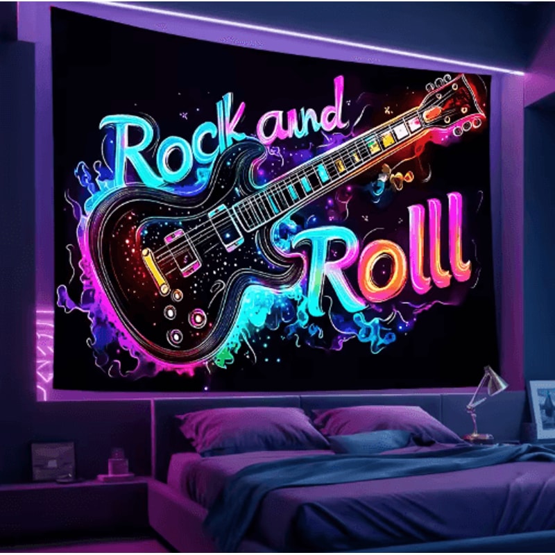 VIKAMA Neon Rock Guitar Tapestry Electric Music Wall Decor For Bold Spaces 0