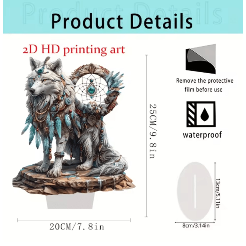 Majestic White Wolf Dream Catcher Acrylic Desk Decor Boho Chic Tabletop Sign 1