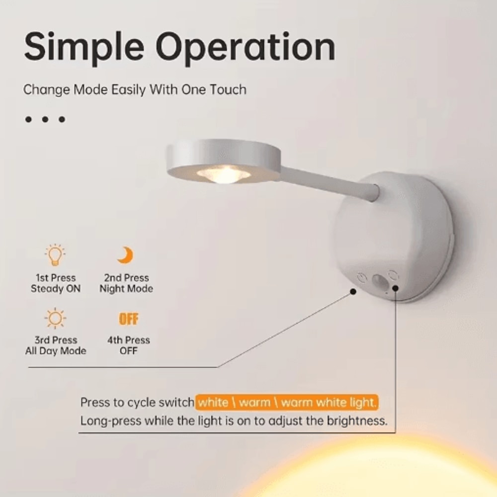 USB Rechargeable Motion Sensor Wall Light Wireless Dimmable LED Spotlight For Pictures Art 6