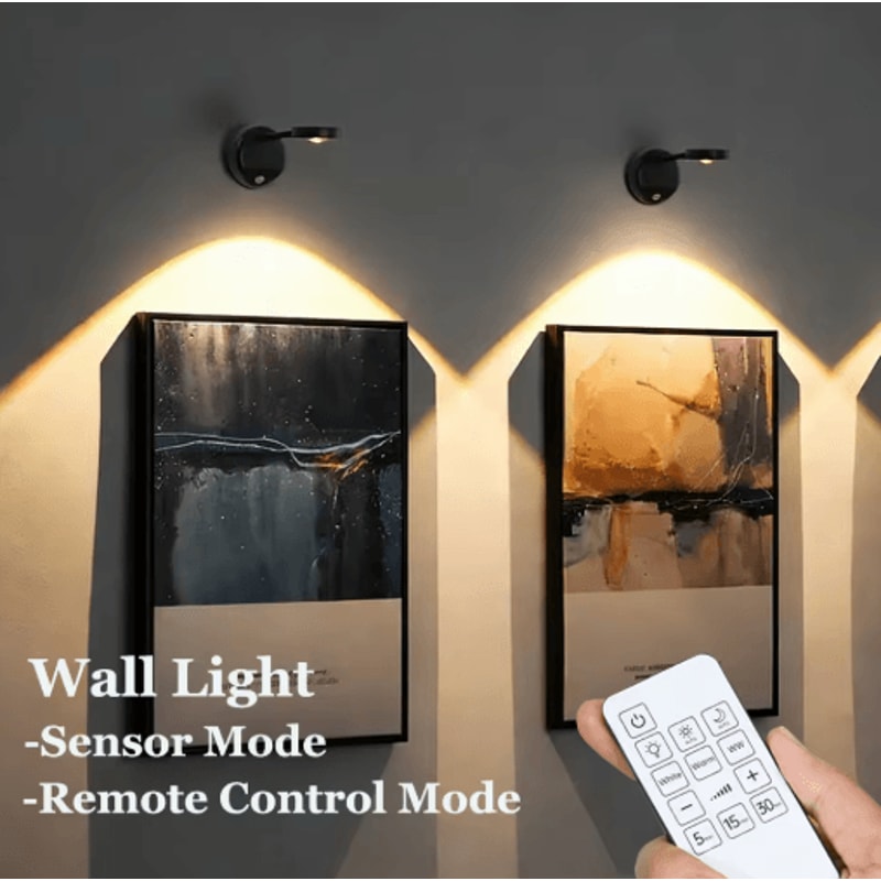 USB Rechargeable Motion Sensor Wall Light Wireless Dimmable LED Spotlight For Pictures Art 0