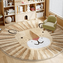 cute cartoon lion kids rug fluffy round plush carpet for bedroom & playroom decor