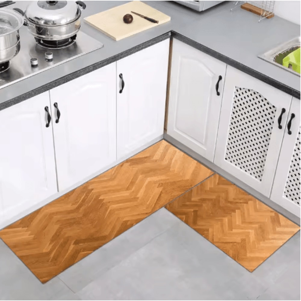 Modern Wood Grain Floor Mat Non Slip Decorative Rug For Kitchen Bathroom Entryway 2
