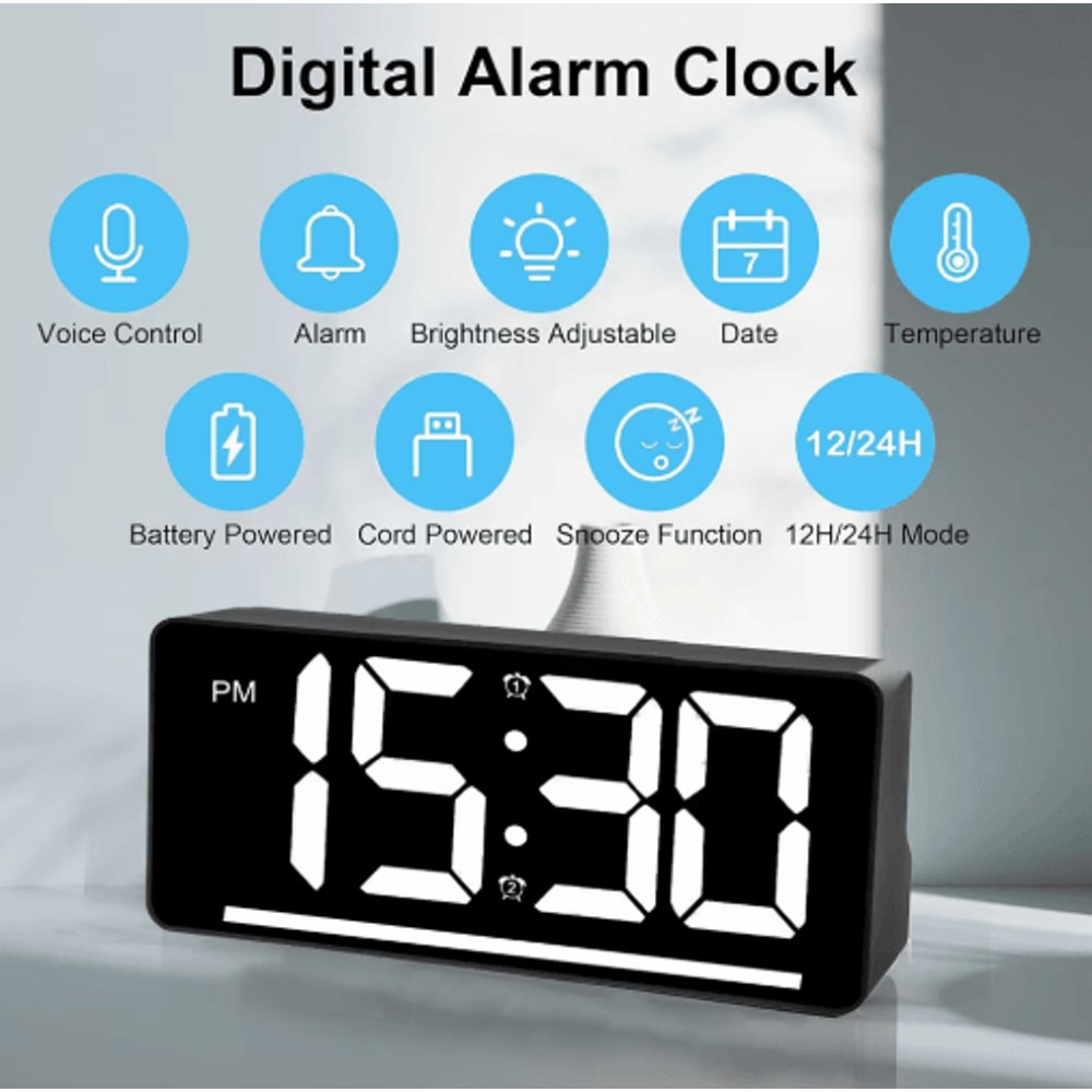 Large Display Digital Alarm Clock LED Desk Clock With Temperature Night Light 4