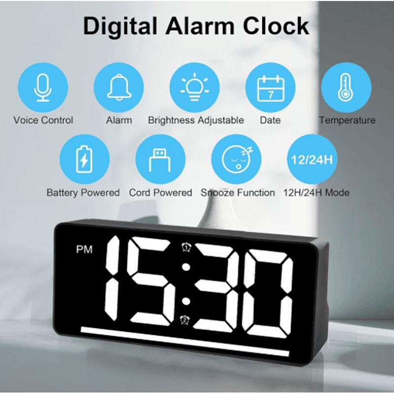 Large Display Digital Alarm Clock LED Desk Clock With Temperature Night Light 4