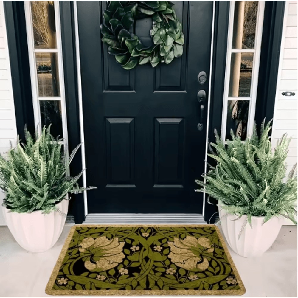 Green Floral Welcome Doormat Machine Washable Indoor Entrance Rug For Bedroom Hallway 5