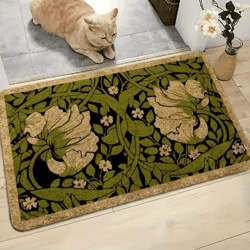 green floral welcome doormat machine washable indoor entrance rug for bedroom & hallway