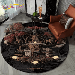 viking valknut tree of life round rug nordic mythology non-slip area carpet for home decor
