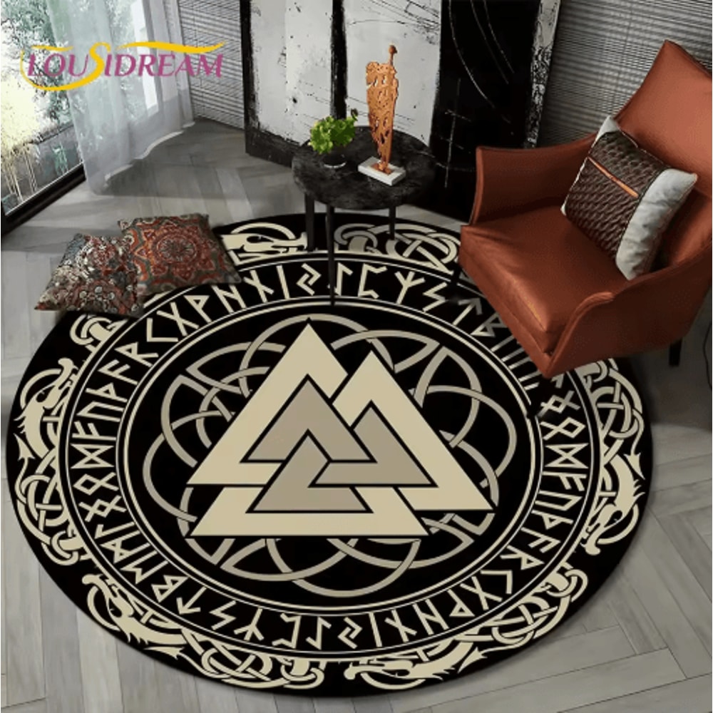 Viking Valknut Tree Of Life Round Rug Nordic Mythology NonSlip Area Carpet For Home Decor 9