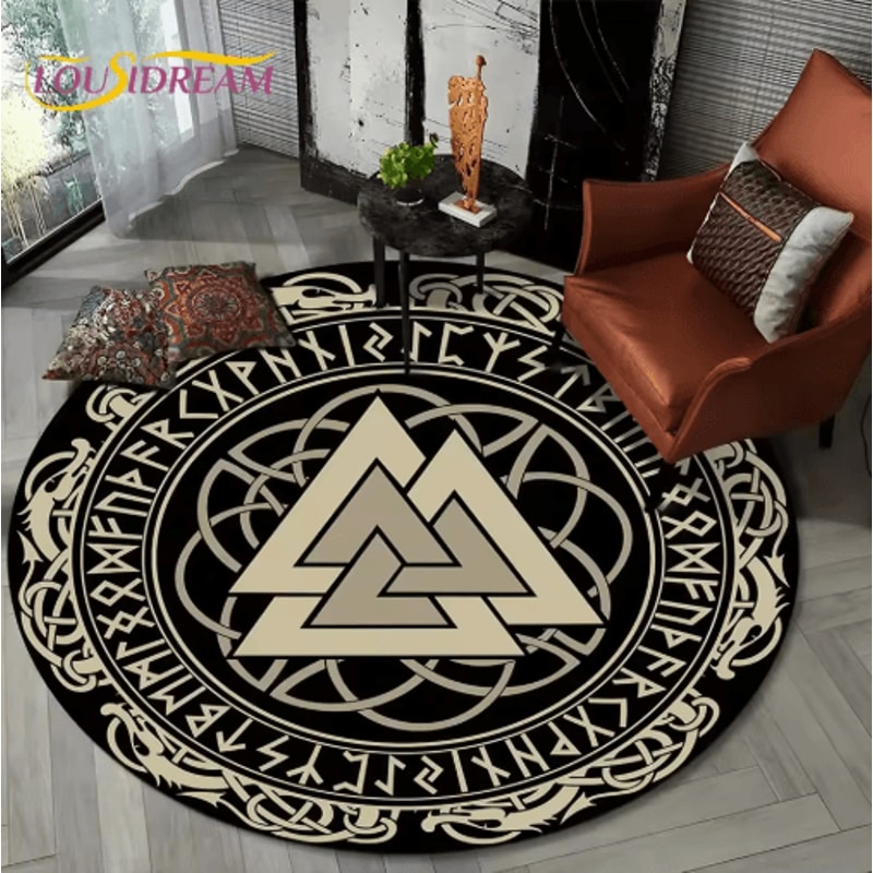 Viking Valknut Tree Of Life Round Rug Nordic Mythology NonSlip Area Carpet For Home Decor 9