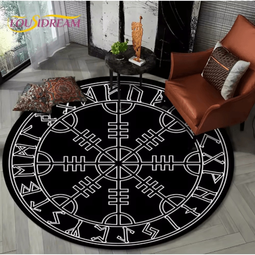 Viking Valknut Tree Of Life Round Rug Nordic Mythology NonSlip Area Carpet For Home Decor 10