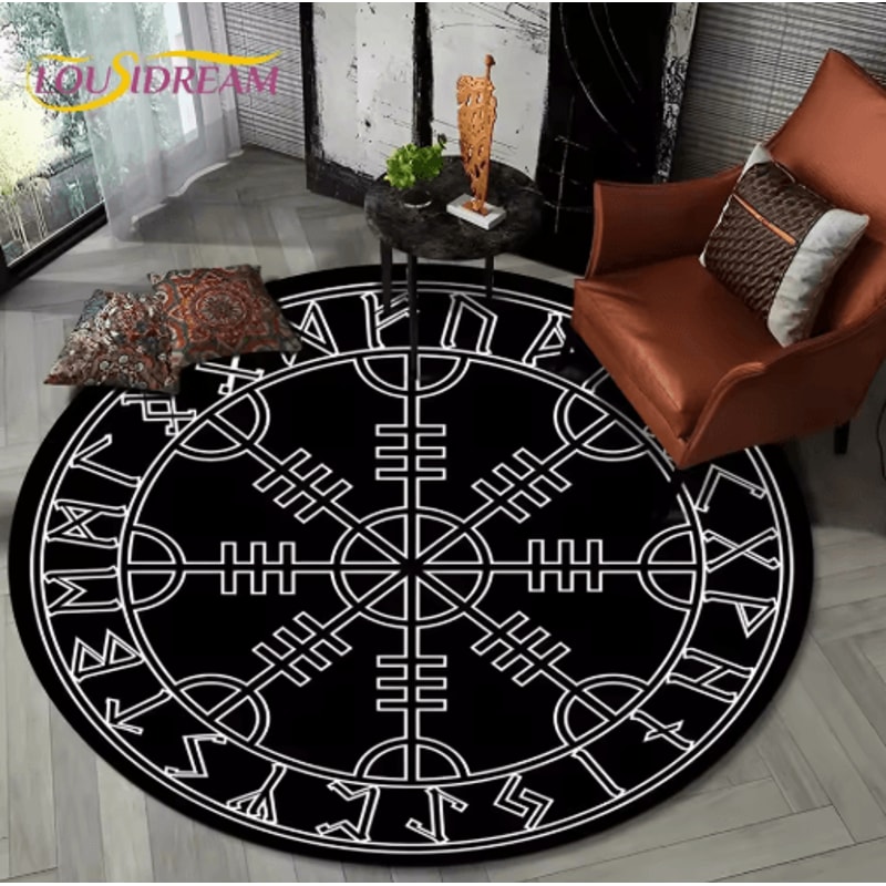 Viking Valknut Tree Of Life Round Rug Nordic Mythology NonSlip Area Carpet For Home Decor 10