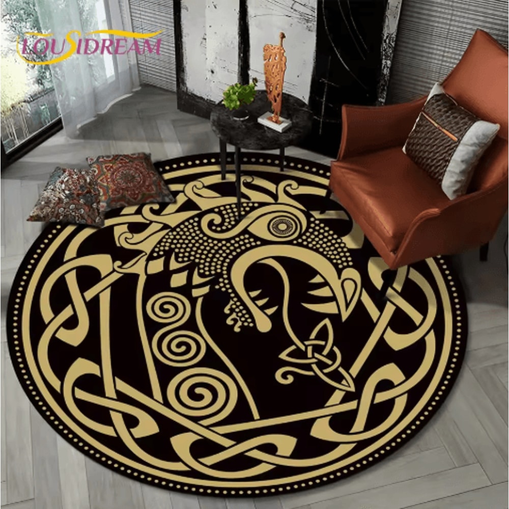 Viking Valknut Tree Of Life Round Rug Nordic Mythology NonSlip Area Carpet For Home Decor 1