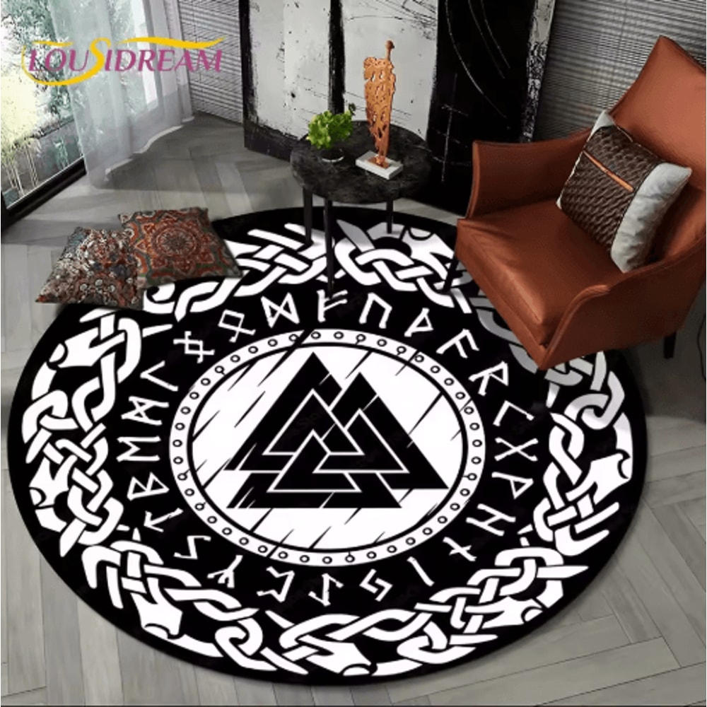 Viking Valknut Tree Of Life Round Rug Nordic Mythology NonSlip Area Carpet For Home Decor 2