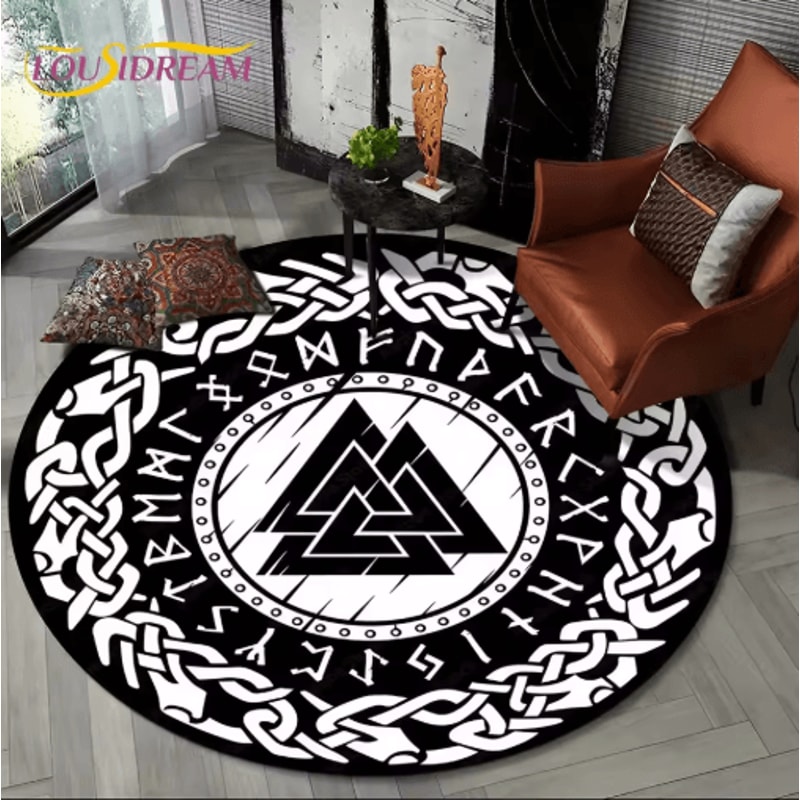 Viking Valknut Tree Of Life Round Rug Nordic Mythology NonSlip Area Carpet For Home Decor 2