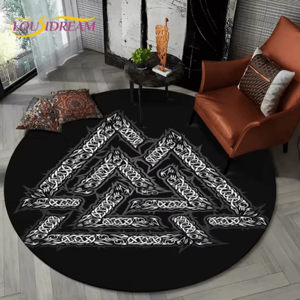 Viking Valknut Tree Of Life Round Rug Nordic Mythology NonSlip Area Carpet For Home Decor 3