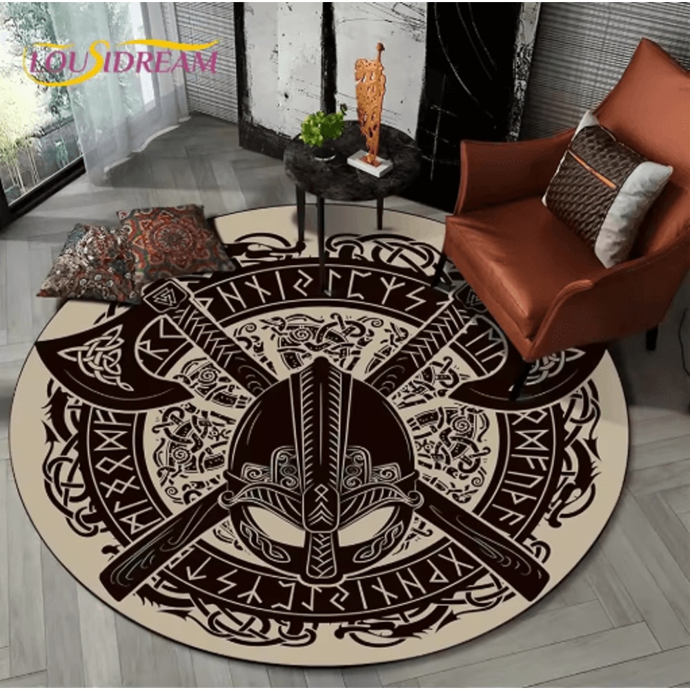 Viking Valknut Tree Of Life Round Rug Nordic Mythology NonSlip Area Carpet For Home Decor 4
