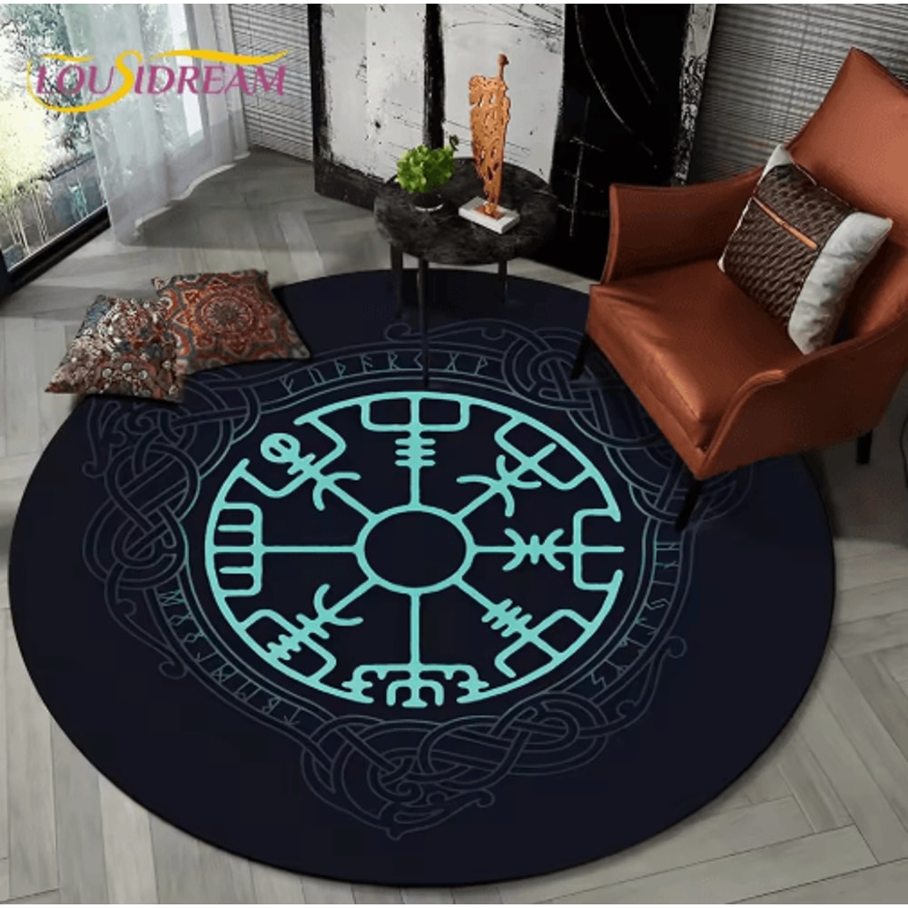 Viking Valknut Tree Of Life Round Rug Nordic Mythology NonSlip Area Carpet For Home Decor 5