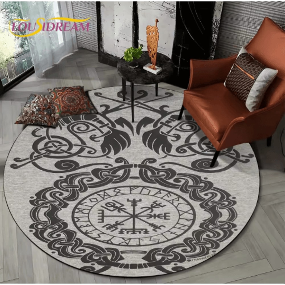 Viking Valknut Tree Of Life Round Rug Nordic Mythology NonSlip Area Carpet For Home Decor 11