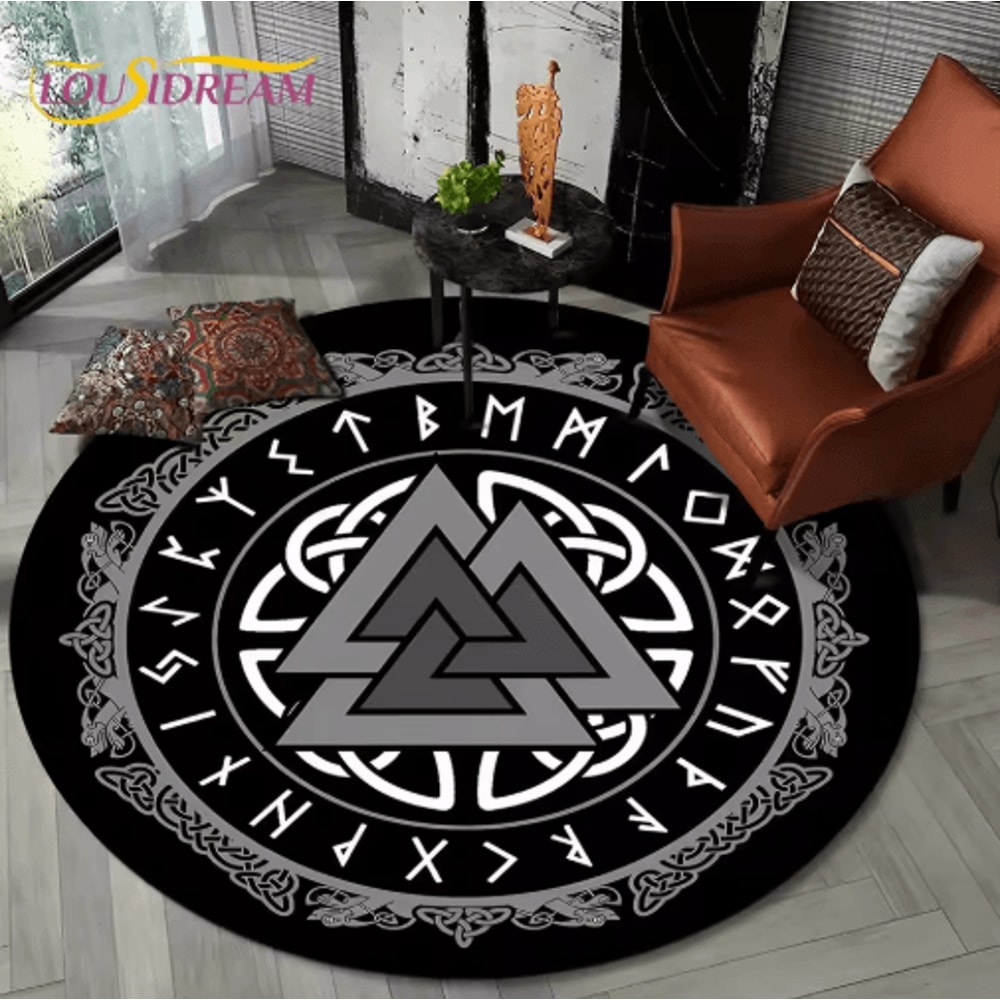 Viking Valknut Tree Of Life Round Rug Nordic Mythology NonSlip Area Carpet For Home Decor 15