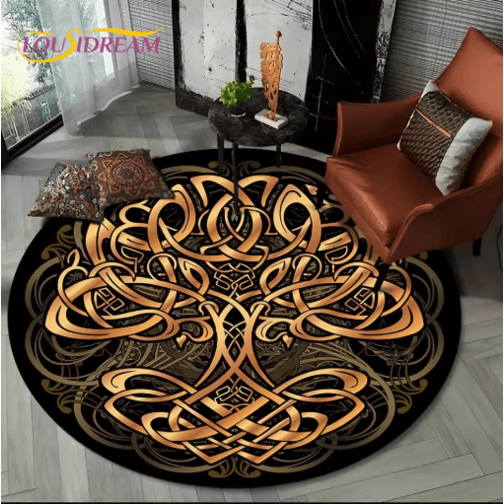 Viking Valknut Tree Of Life Round Rug Nordic Mythology NonSlip Area Carpet For Home Decor 16