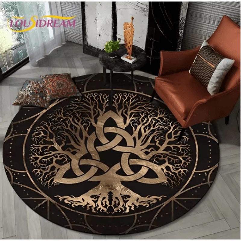 Viking Valknut Tree Of Life Round Rug Nordic Mythology NonSlip Area Carpet For Home Decor 18