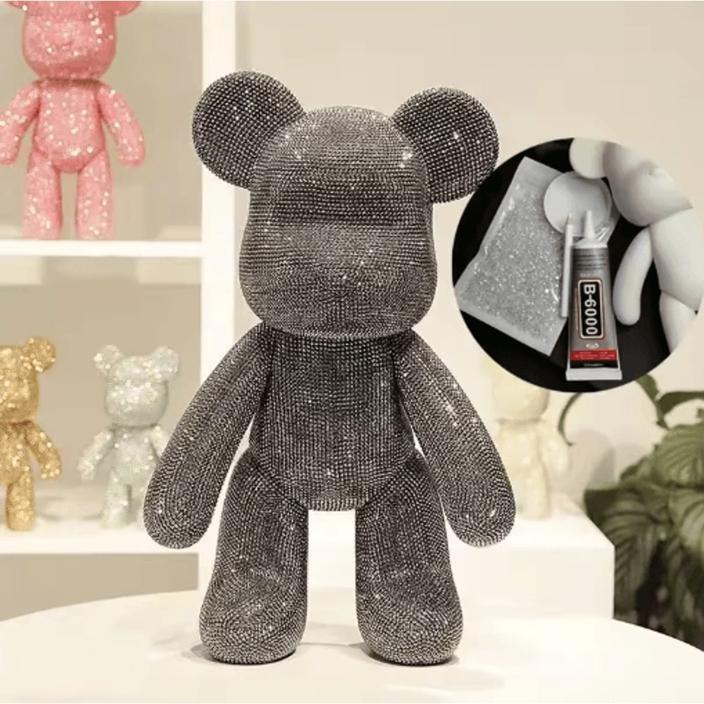 DIY Rhinestone Bear Figurine Crystal Diamond Art Fluorescent Bear Statue Decor 8