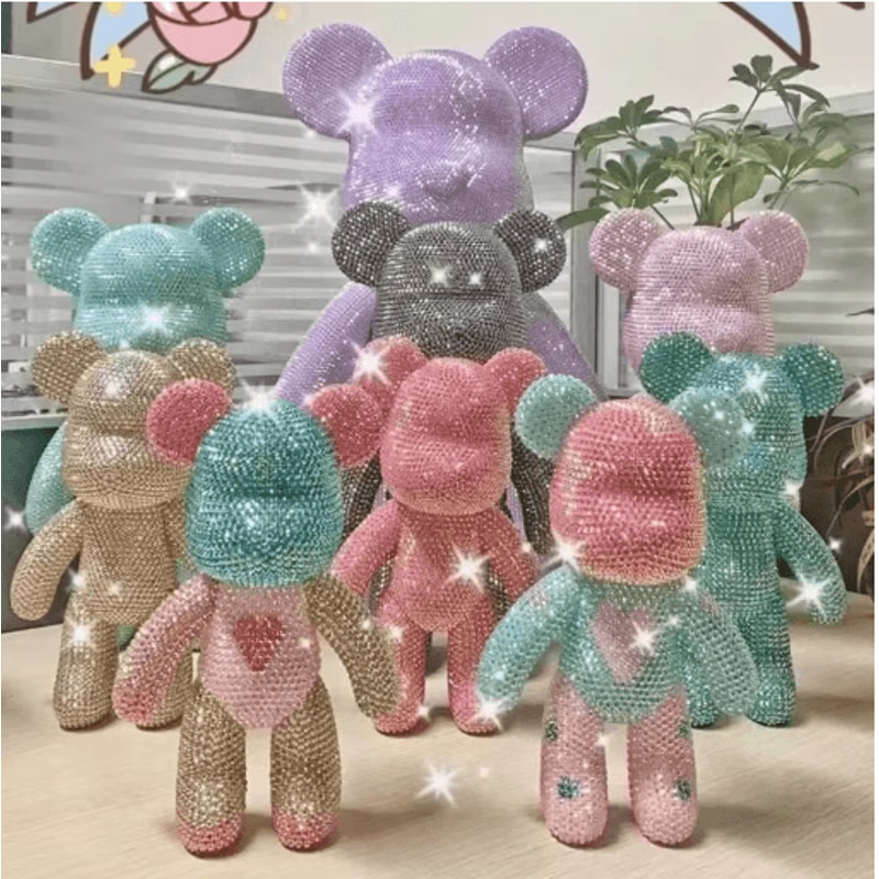 DIY Rhinestone Bear Figurine Crystal Diamond Art Fluorescent Bear Statue Decor 19