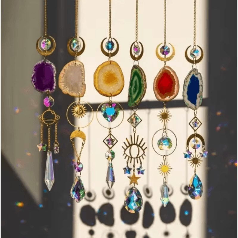 Sun Moon Crystal Suncatcher Rainbow Prism Hanging Window Decor For Home Garden 8
