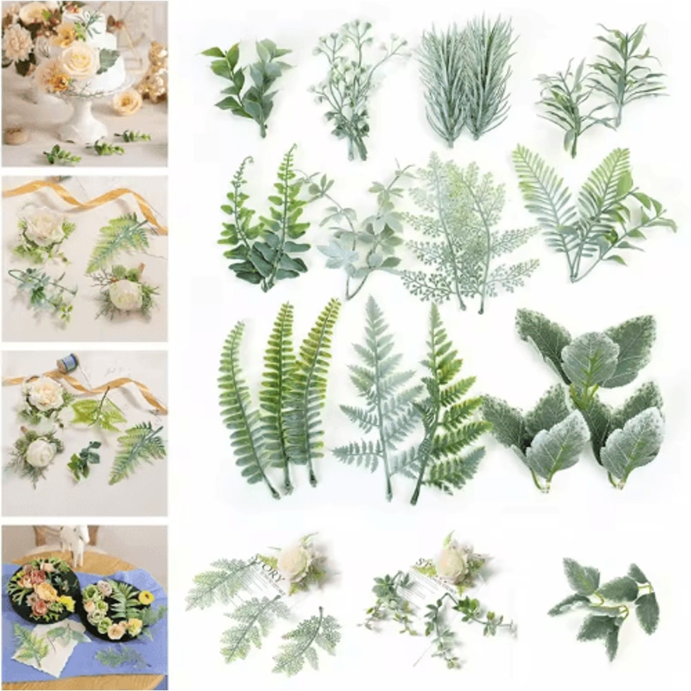 10PCS Artificial Green Leaves DIY Decorative Foliage For Weddings Crafts Home Decor 0