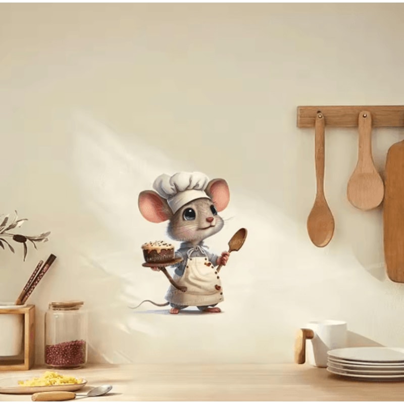 Cute Chef Mouse Wall Sticker Cartoon SelfAdhesive Decor For Kids Room Home Corners 6