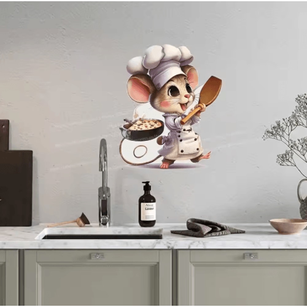 Cute Chef Mouse Wall Sticker Cartoon SelfAdhesive Decor For Kids Room Home Corners 9