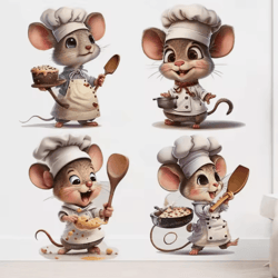 cute chef mouse wall sticker – cartoon self-adhesive decor for kids room & home corners