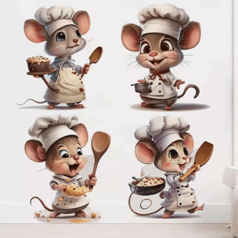 Cute Chef Mouse Wall Sticker Cartoon SelfAdhesive Decor For Kids Room Home Corners 0