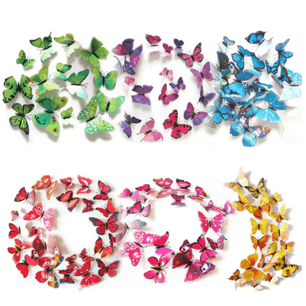 12PCS Magnetic Butterfly Stickers 3D PVC Wall Fridge Decor For DIY Home Styling 0