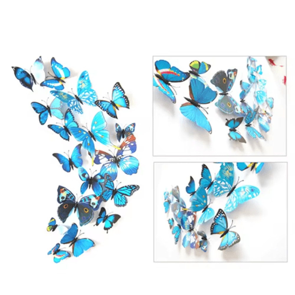 12PCS Magnetic Butterfly Stickers 3D PVC Wall Fridge Decor For DIY Home Styling 7