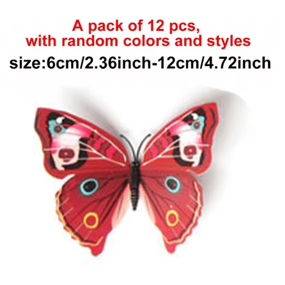 12PCS Magnetic Butterfly Stickers 3D PVC Wall Fridge Decor For DIY Home Styling 9