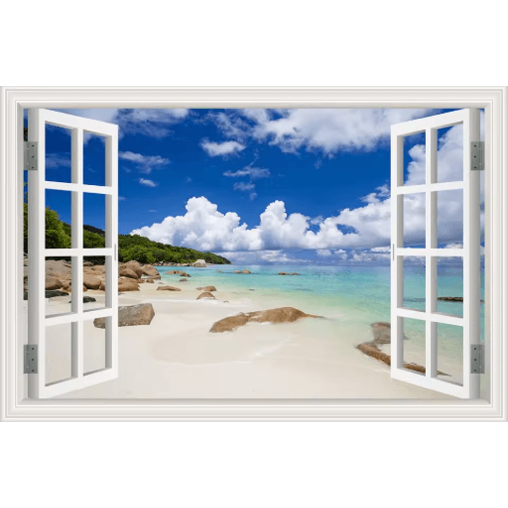 3D Beach Window Wall Sticker Ocean View SelfAdhesive Wall Mural Decor 1