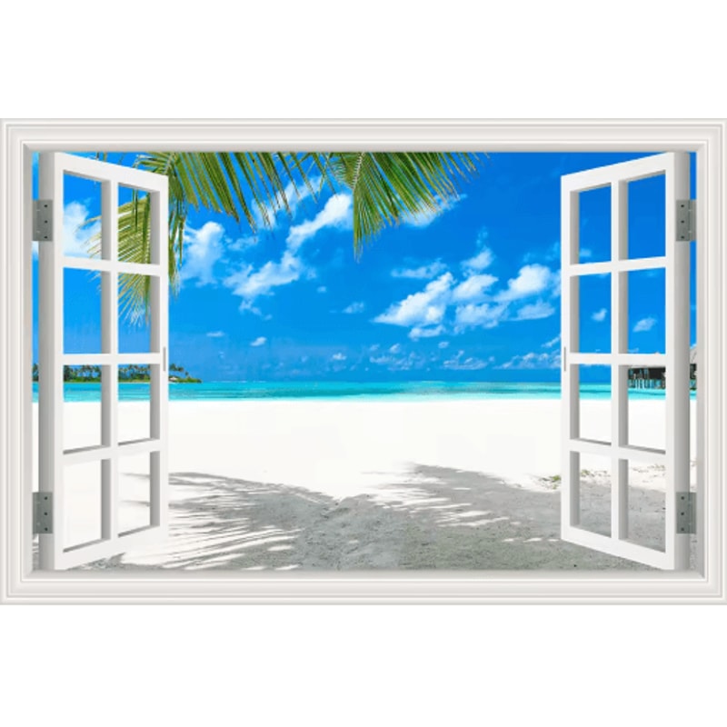 3D Beach Window Wall Sticker Ocean View SelfAdhesive Wall Mural Decor 11